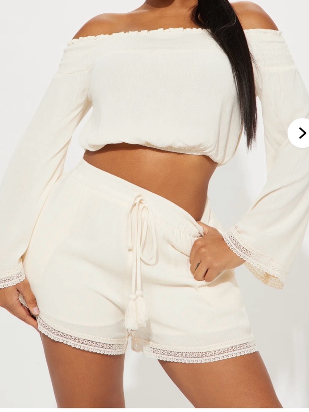 Fashion Nova Cream Off-Shoulder Crochet Trim Set